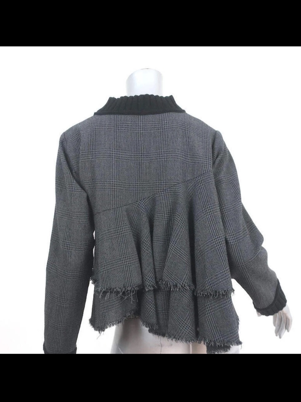 SEA Ruffled-Back Long Sleeve Top Gray Prince Of Wales wool
